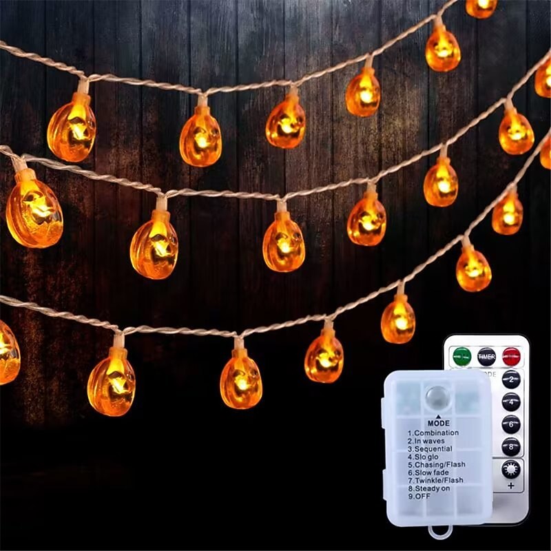 Halloween Decorations Orange Pumpkin Lights 3m 20 LED String Lights Waterproof Dimmable 8 Modes with Remote Operated Jack O Lantern Halloween Party Decoration for Indoor Outdoor2