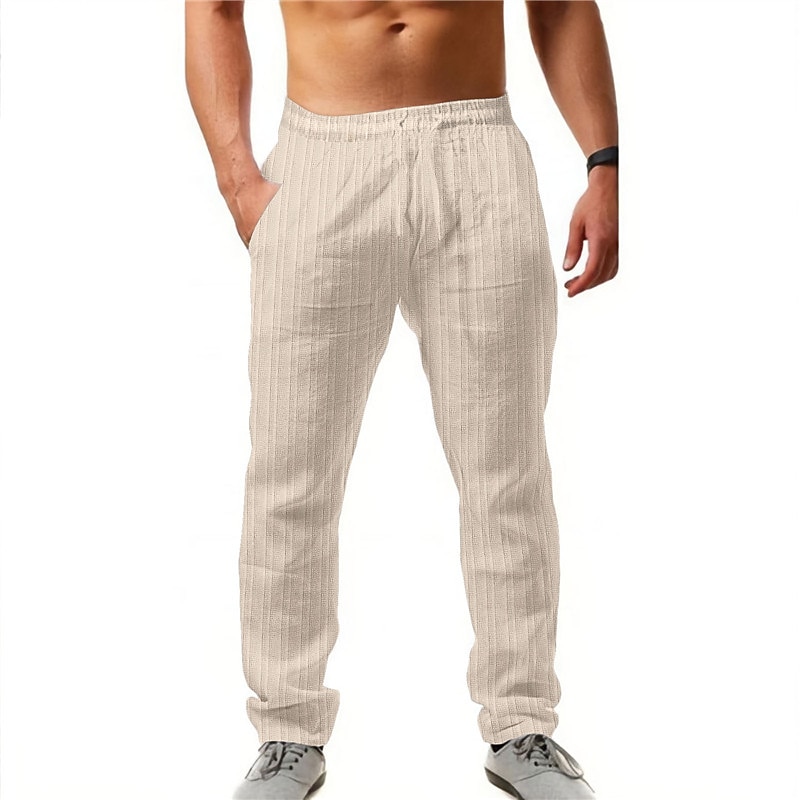 Men's Trousers Summer Pants Casual Pants Drawstring Elastic Waist Stripe Comfort Breathable Casual Daily Holiday Fashion Classic Style Black White 5