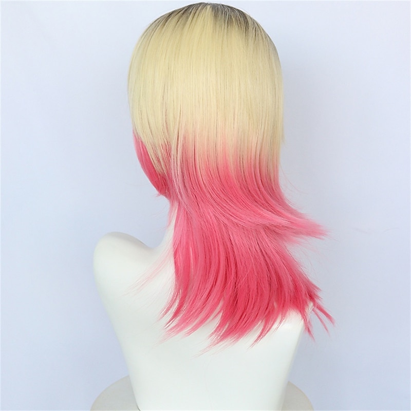 Synthetic Wig Gwen Stacy Straight Asymmetrical Machine Made Wig Short A1 Synthetic Hair Women's Cosplay Soft Fashion Blonde Pink Mixed Color Halloween Wigs4