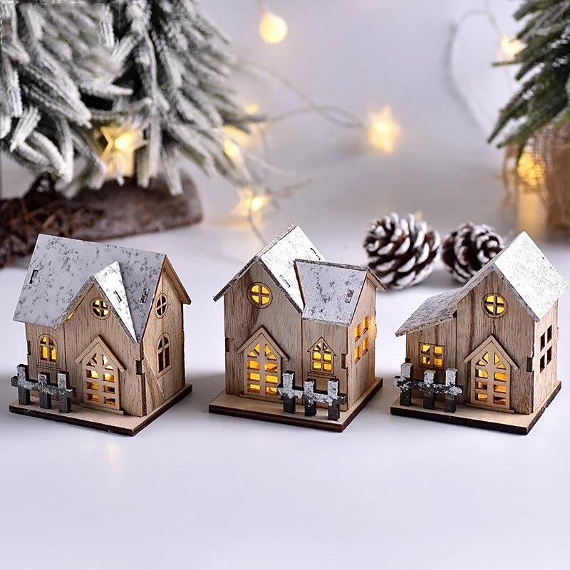 Christmas LED Light Wooden House Luminous Cabin Merry Christmas Decorations for Home DIY Xmas Tree Ornaments Kids Gifts New Year4