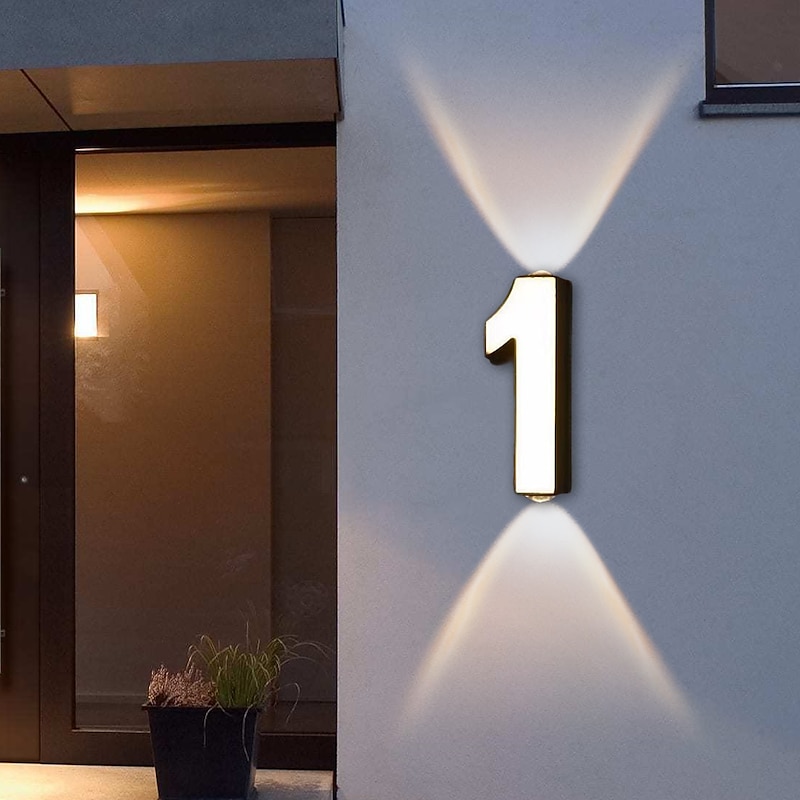 LED House Numbers Outside Wall Light IP65 Waterproof LED Floating Home Address Number Stainless Steel Large, Modern House Numbers for Outside, Yard, Street 110-240V4