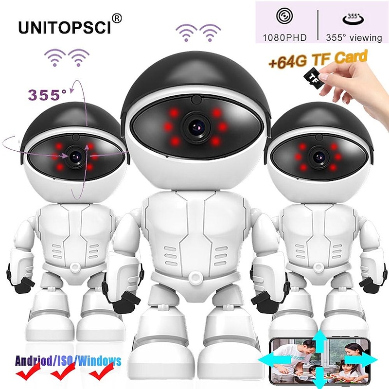 1080P IP Camera Pan Tilt Surveillance Camera 200W Pixels WiFi PTZ Camera Wireless Two-way Audio Network Cameras Baby Monitor Home Security Motion Detection Security Surveillance NetCam + 16/32/64G TF Card(optional)2