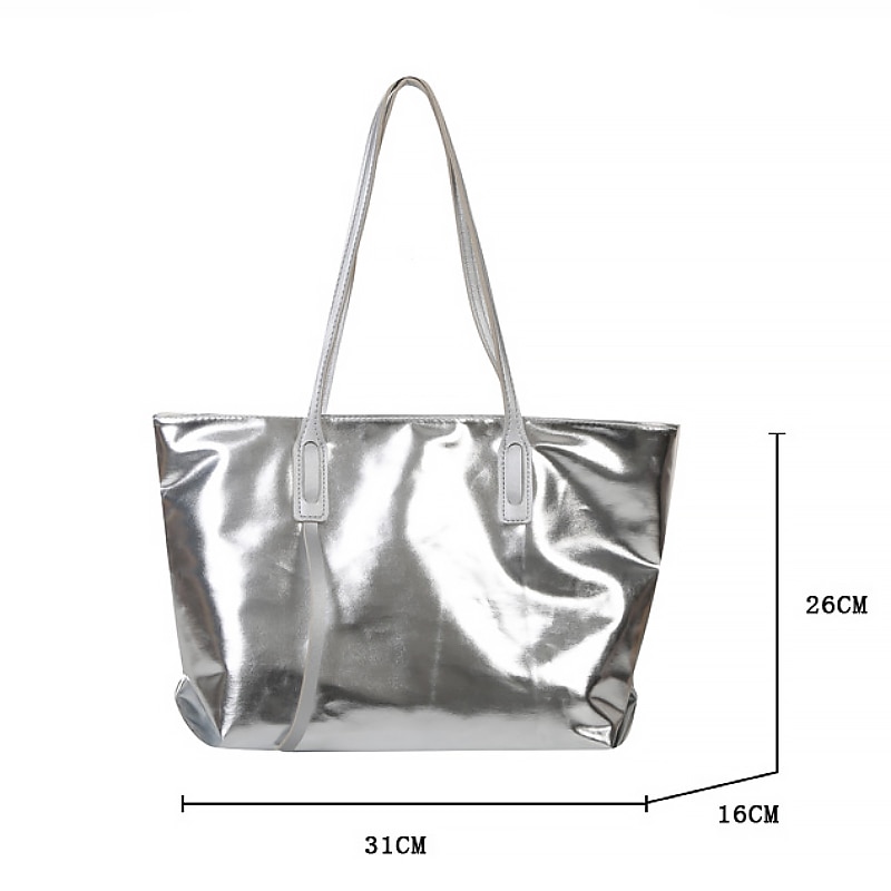 Women's Metallic Silver Tote Bag with Spacious Design and Durable Handles - Perfect for Everyday Use and Travel3