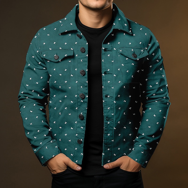 Men's Geometric Pattern Shirt Shirt Jacket Overshirt Long Sleeve Fashion Streetwear Designer Outdoor Casual Daily Fall & Winter Turndown Print Blue-Green Navy Blue Brown Green Dark Blue3