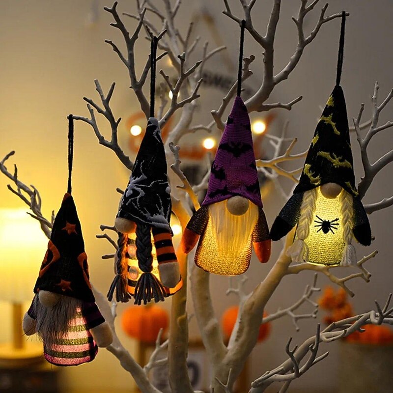 Halloween Bat Hat Faceless Gnome Doll with Lights Hanging Pendant Tree Decor Harvest Sunflowers Plush Doll Decorations For Home2