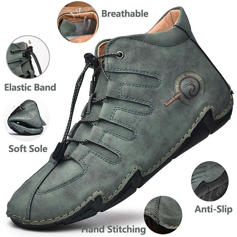 Men's Boots Casual Shoes Plus Size Handmade Shoes Comfort Shoes Business Classic Casual Outdoor Daily Leather Pigskin Warm Non-slipping Height-increasing Booties / Ankle Boots Elastic Band Black2