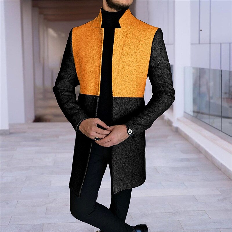 Men's Color Block Geometry Gradual Winter Coat Overcoat Coat Warm Comfortable Breathable Fashion Streetwear Business Work Wear to work Going out Pocket Print Fall & Winter Turndown Long Sleeve Navy