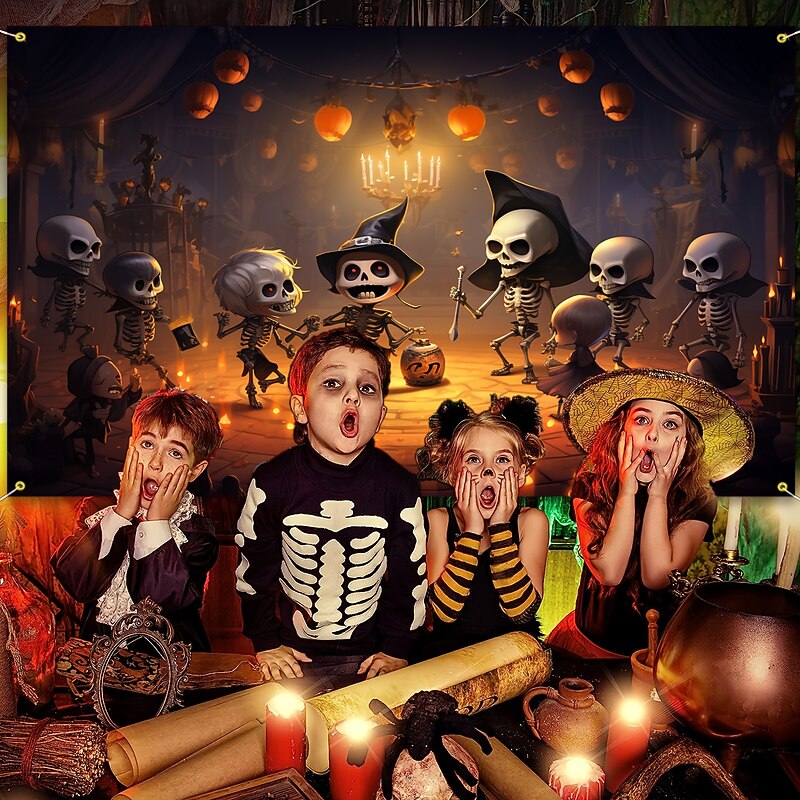 Halloween Decorations Skeleton Hanging Tapestry Wall Art Large Tapestry Pumpkin Skull Mural Decor Photograph Backdrop Blanket Curtain Home Bedroom Living Room4