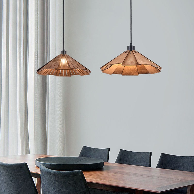 Modern Hanging Lamp Geometric Pendant Light Shade Natural Wooden Corridor Lighting Chandelier Ceiling Lamp for Bedroom Kitchen Island Farmhouse 110-240V3