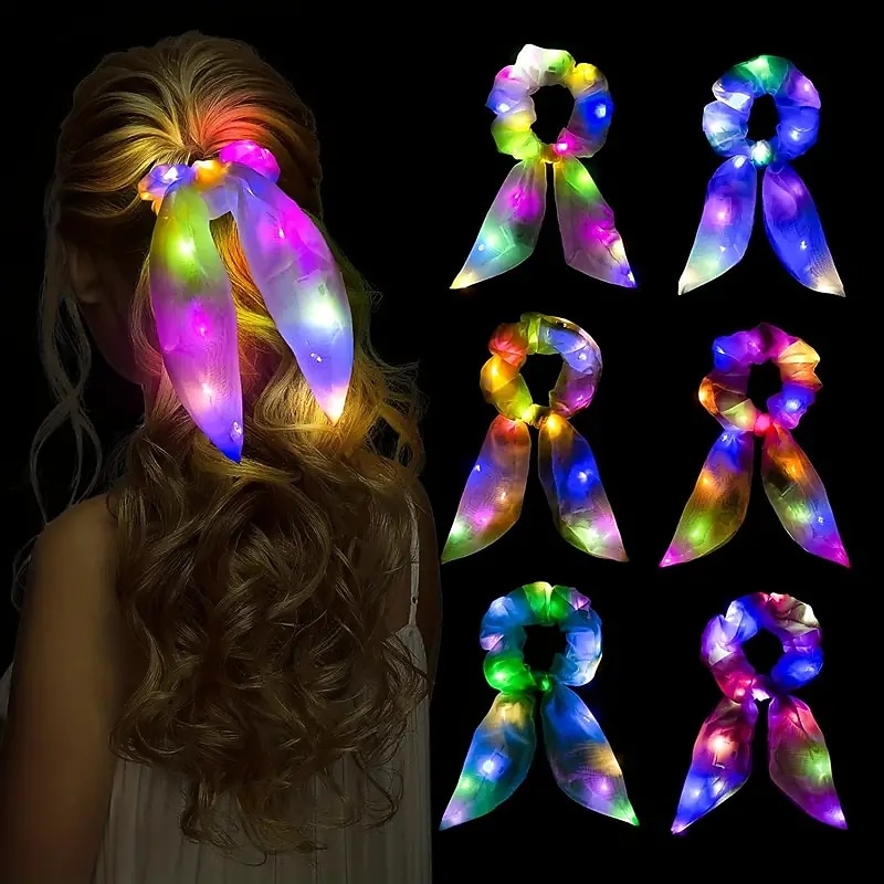 9PCS Light Up Your Look with this Glittery Neon Bowknot Hair Tie!