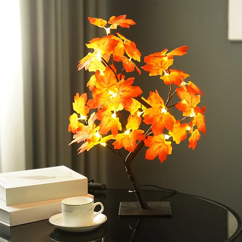 Halloween Tree Lamp Maple Leaf Lamp Halloween Decorative Table Lamp USB Power Supply3