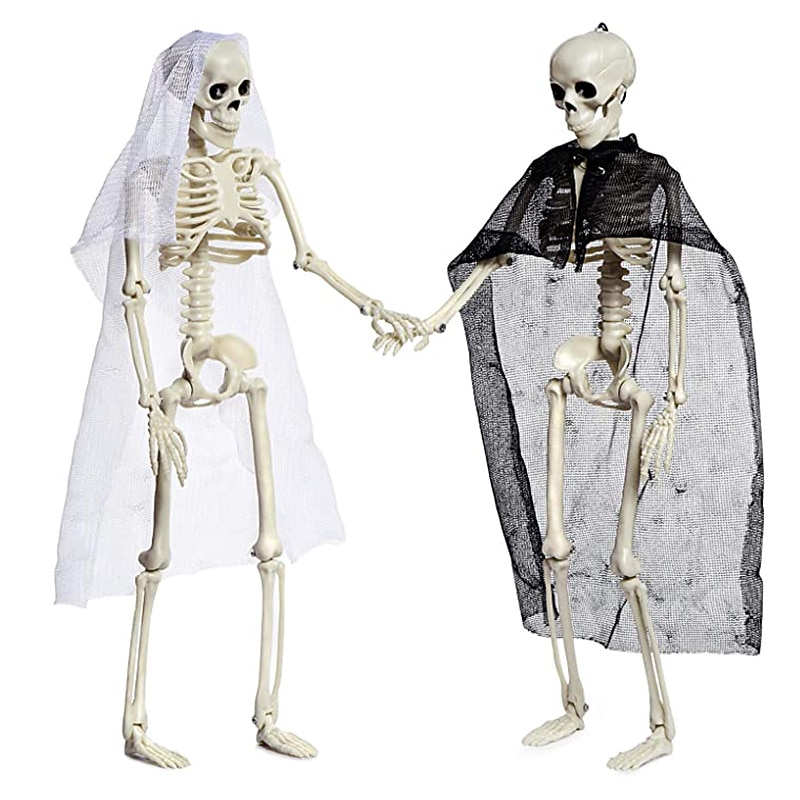 Halloween Skeletons, Full Body Posable Joints Skeletons for Halloween Decoration Bride Groom Halloween Party Favors Haunted House Accessories Indoor Outdoor Spooky Scene Decoration