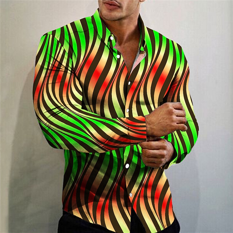 Men's Gradient Geometric Pattern Linear Shirt Button Up Shirt Long Sleeve Fashion Streetwear Designer Outdoor Casual Daily Fall & Winter Turndown Print Red Purple2