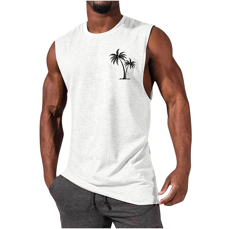 Men's Graphic Palm Tree Vest Top Sleeveless T Shirt for Men Cap Sleeve T shirt 3D Print Crew Neck Shirt Fashion Designer Muscle Daily Sports Gym Black White Blue Spring & Summer Clothing Apparel S M4