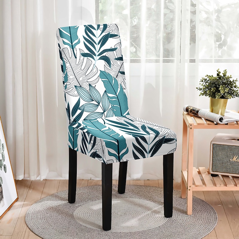 Stretch Leaves Dining Chair Cover Soft Chair Seat Slipcover Durable Washable Furniture Protector For Dining Room Party