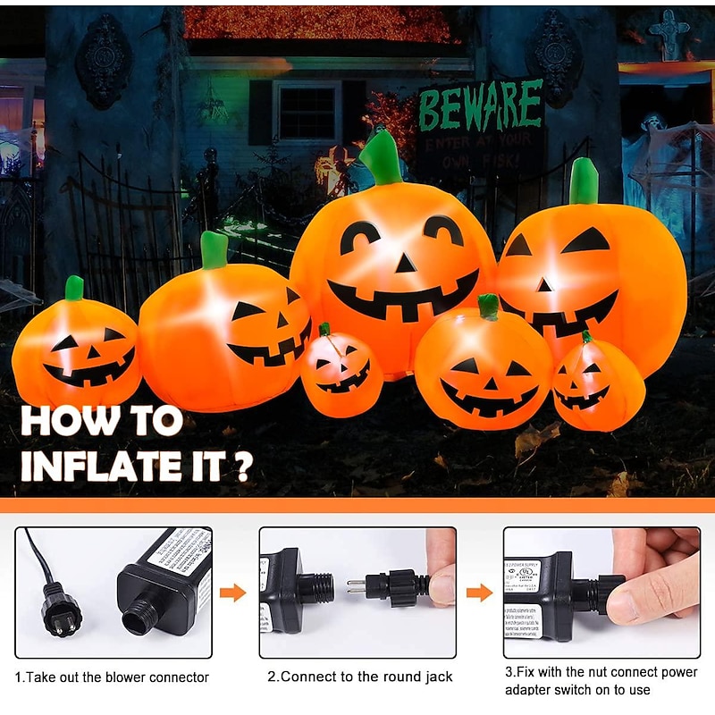 Halloween Decorations 10ft Long Inflatable  Pumpkin Light, LED Blow Up Light Up Pumpkin  Decor Indoor Outdoor Holiday Art Decor Decorations4