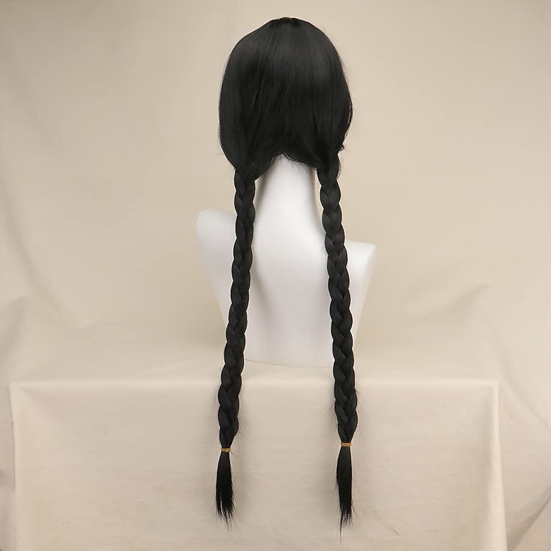 Long Black Straight Braided Wig for Braids Hair for Kids Girl Cosplay Party Halloween Wigs3