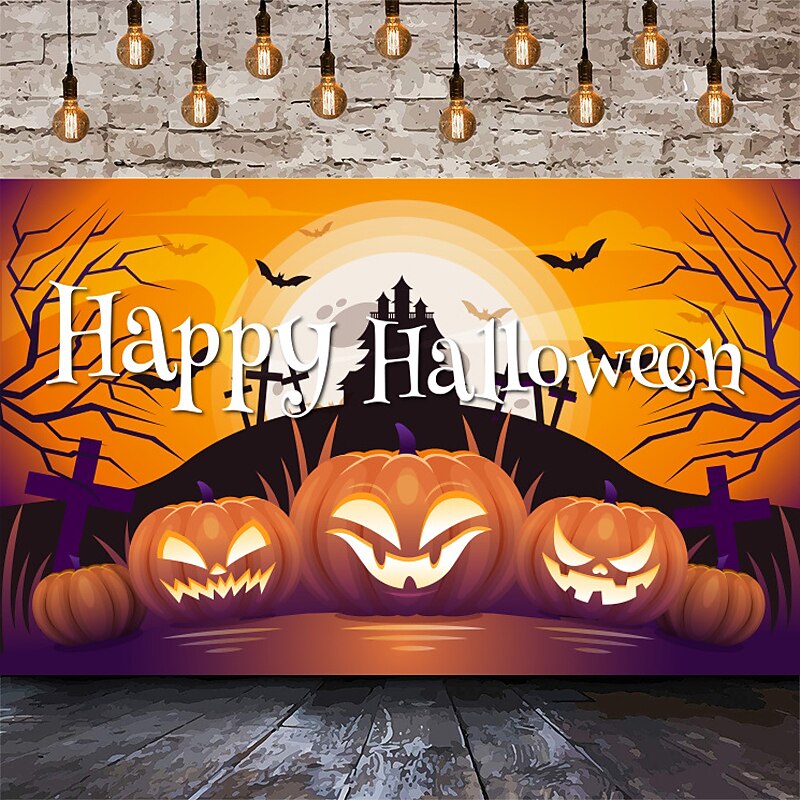 1pc Halloween backcloth Scary Pumpkin Castle backcloth Halloween holiday backcloth Wall decoration hanging cloth Party atmosphere toaster supplies2