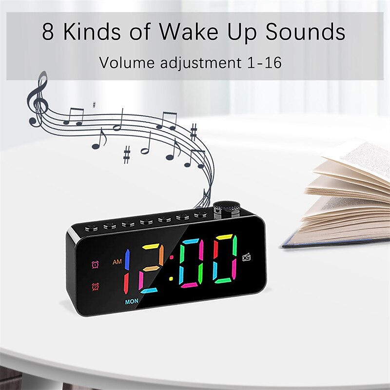 1pc Dynamic RGB Color Changing FM Radio Digital Alarm Clock with Sleep Timer and Dual Alarm - 8 Colors 12/24H Electronic LED Clock3