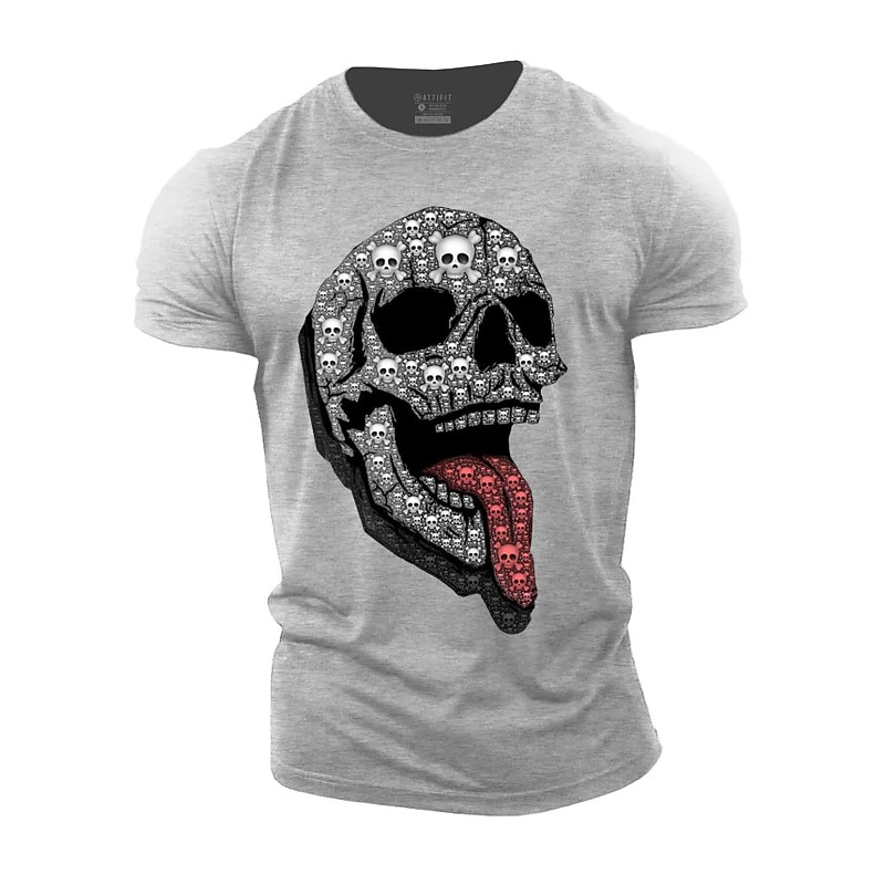 Men's Gothic Skull Graphic T-Shirt | Edgy Design with Skulls & Tongue | Short Sleeve Lifestyle Tee2