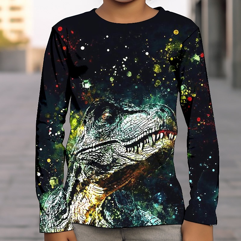 Boys 3D Graphic Galaxy Dinosaur T shirt Tee Long Sleeve 3D Print Summer Spring Fall Sports Fashion Streetwear Kids 3-12 Years Outdoor Casual Daily Regular Fit4