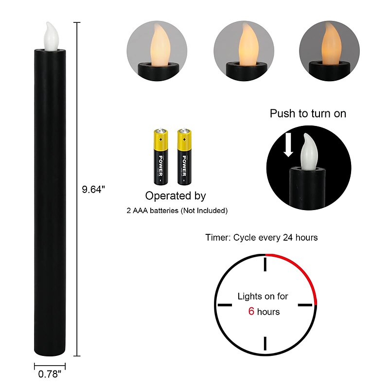 4 Packs Black Flemeless LED Taper Candles Flickering Light Real Wax Halloween Theme Party Decoration LED Candlestick2
