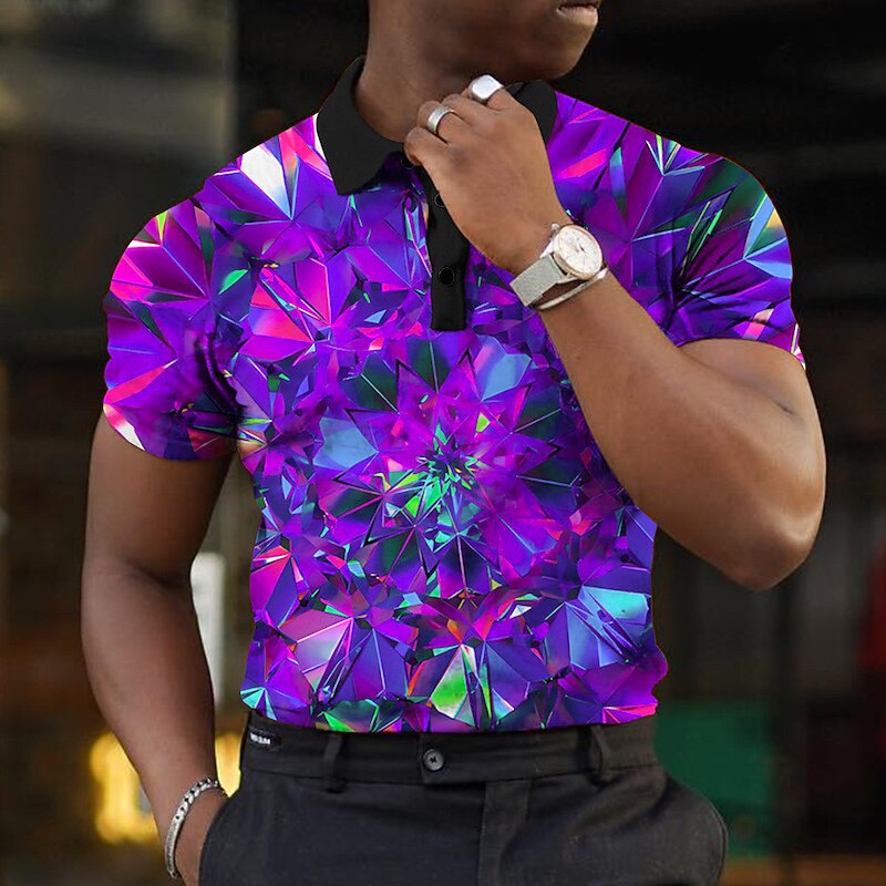 Men's Graphic Polo Shirts Golf Shirt Short Sleeve Polo Shirts Collared Shirts Casual Vacation Wear Rave Wear Party Outfits Buttons 3D Print Yellow Red Blue4