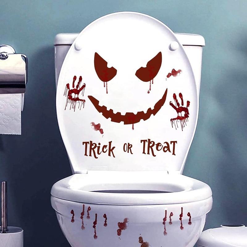 Halloween Wall Stickers, Pumpkin Holiday Decoration Background Wall Bathroom Toilet Stickers2