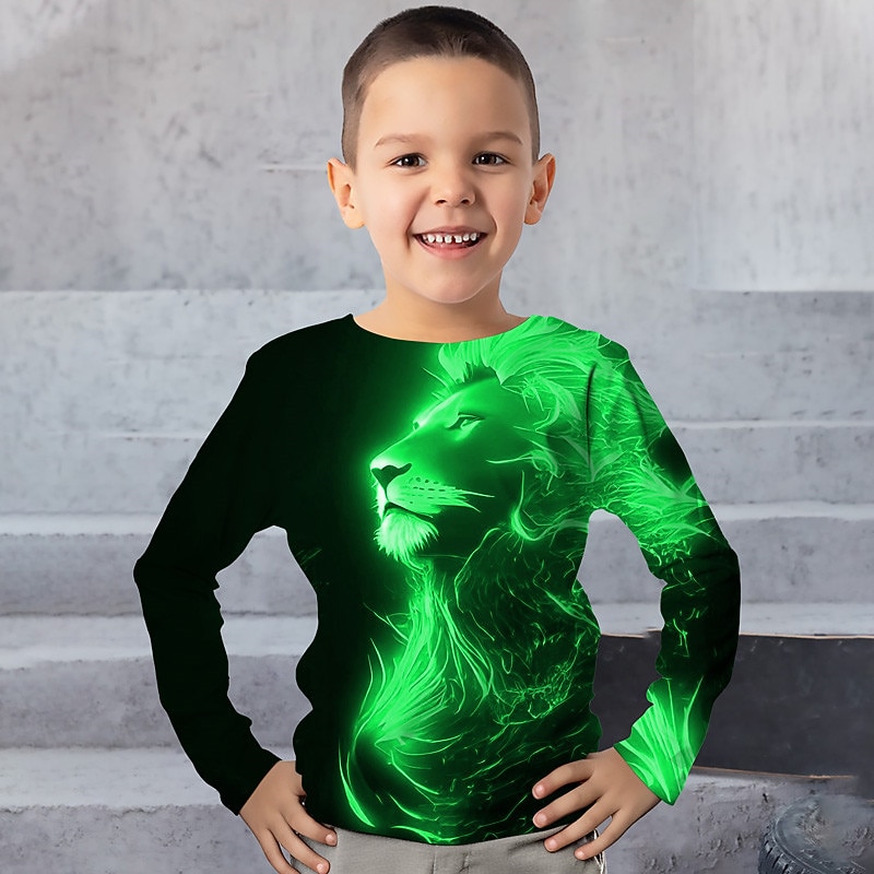 Boys 3D Graphic Animal Lion T shirt Tee Long Sleeve 3D Print Summer Spring Fall Sports Fashion Streetwear Kids 3-12 Years Outdoor Casual Daily Regular Fit3