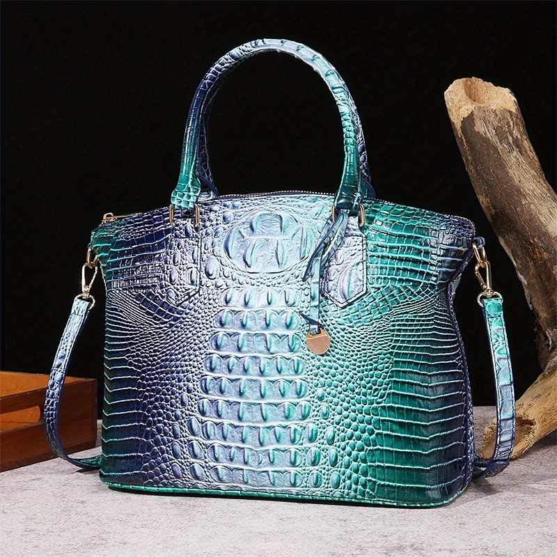 Women's Handbag Crossbody Bag PU Leather Office Daily Zipper Adjustable Large Capacity Waterproof Crocodile Earth Yellow Green / Blue Light Green