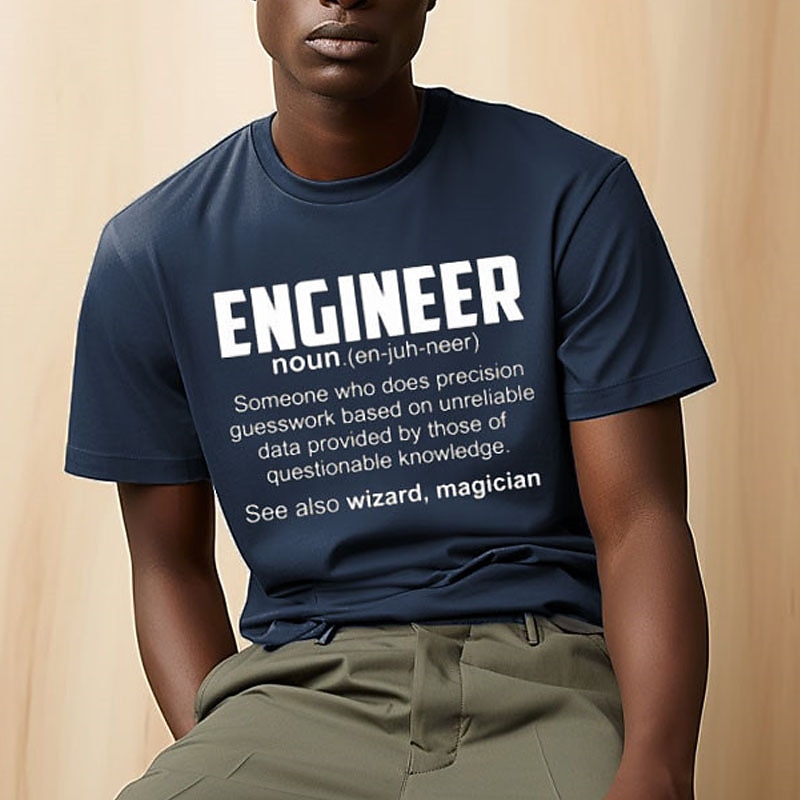 Men's Engineer Definition Funny Graphic T-Shirt - Precision Guesswork Work Humor Short Sleeve3