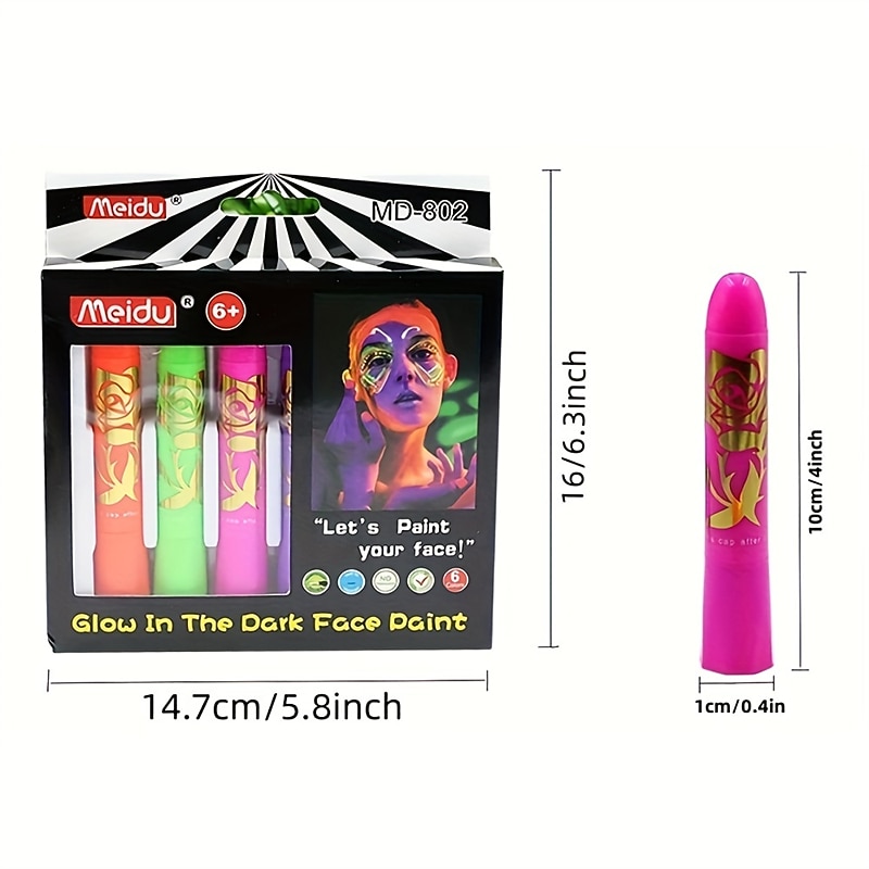 6pcs UV Glow Body and Face Paint Kit - Fluorescent Crayons for Adults - Perfect for Birthday Parties, Halloween, and Masquerades2