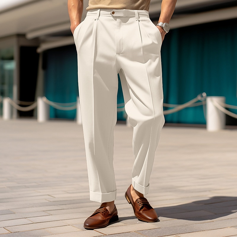 Men's Trousers Dress Pants Slacks Casual Pants Suit Pants Front Pocket Straight Leg Plain Comfort Breathable Wedding Casual Daily Fashion Basic Black Khaki