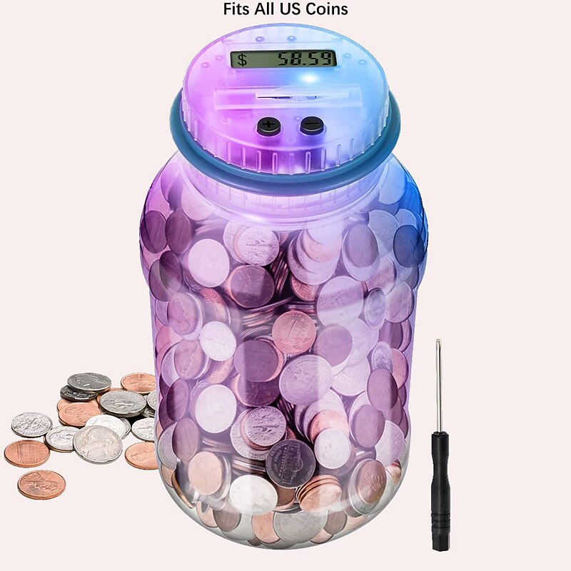 Automatic 7 Color LCD Display Piggy Bank Counter Coin Electronic Digital Lcd Counting Coin Money Saving Box Jar3