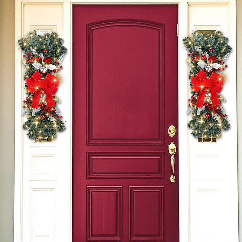 Christmas Wreaths Xmas Swags with Lights Cordless Prelit Stairway Stairway Staircase Window Wall Decoration Teardrop Trim Wreath Rattan Shopping Mall Hotel Outdoor3