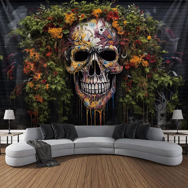 Halloween Graffiti Skulls Hanging Tapestry Wall Art Large Tapestry Mural Decor Photograph Backdrop Blanket Curtain Home Bedroom Living Room Decoration  Decorations3