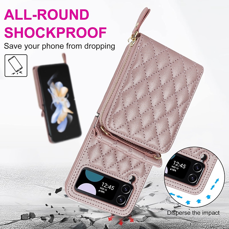 Phone Case For Samsung Galaxy Z Flip 7 Z Flip 6 Z Flip 5 Z Flip 4 Z Flip 3 Handbag Purse Wallet Case Zipper with Removable Cross Body Strap with Wrist Strap Retro PC PU Leather3