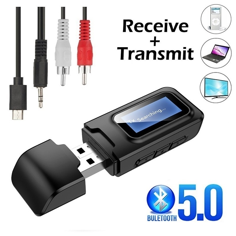 USB Bluetooth 5.0 Audio Transmitter Receiver LCD Display 3.5MM AUX RCA Stereo Wireless Adapter Dongle For PC TV Car Headphones2