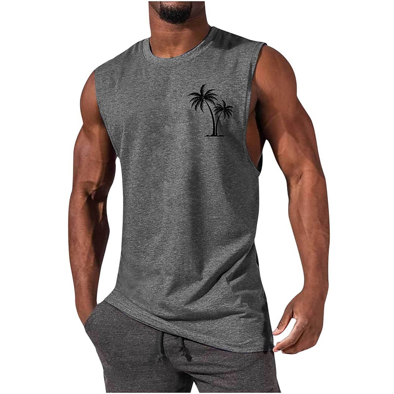 Men's Graphic Palm Tree Vest Top Sleeveless T Shirt for Men Cap Sleeve T shirt 3D Print Crew Neck Shirt Fashion Designer Muscle Daily Sports Gym Black White Blue Spring & Summer Clothing Apparel S M3