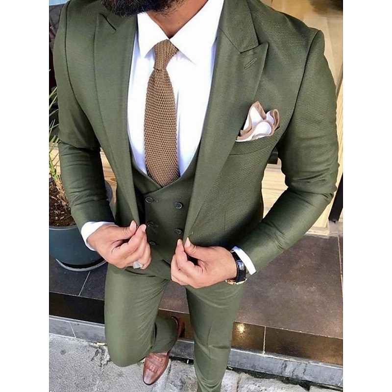 Men's Wedding Suits Peak Ivory Burgundy Solid Colored Tailored Fit 3 Piece Single Breasted One-button