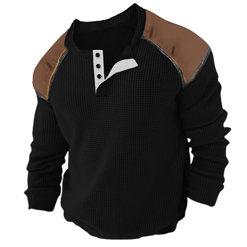 Men's Waffle Henley Shirt Tee Top Color Block Henley Street Vacation Long Sleeve Clothing Apparel Fashion Designer Basic3