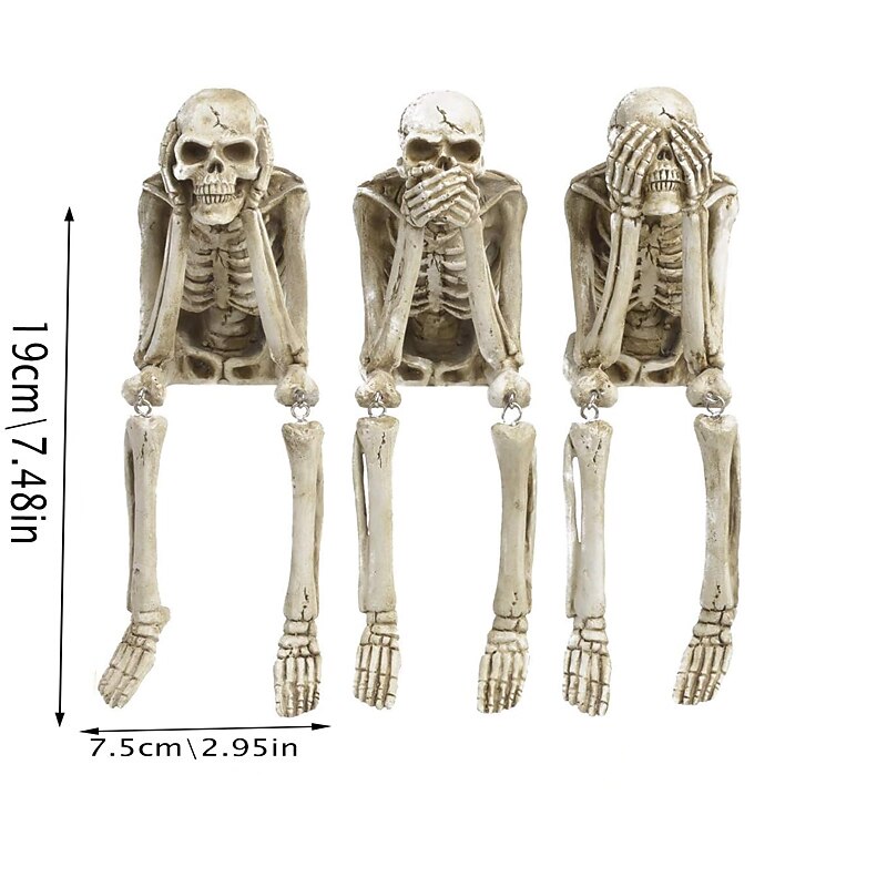 Halloween Skull Statues, Resin Skeleton Shelf Sitters, Sitting Figurines for Home Bookshelf and Table Edge, Decorative Crafts Ornaments for Skeleton Lovers4