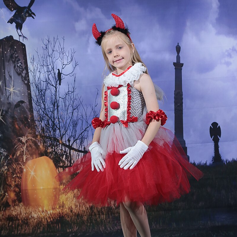 Joker Clown Pennywise Halloween Dress Cosplay Costume Tutu It Cosplay Kid's Girls' Halloween Carnival Masquerade Party / Evening Easy Halloween Costumes Dress Up