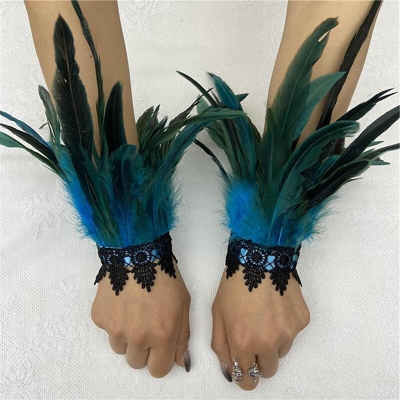 Carnival Feather Bracelet Halloween Performance Ball Lace Feather Bracelet Gothic Style Feather Bracelet Accessories2