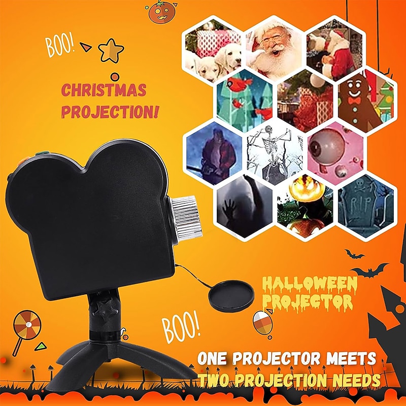Halloween Window Projector Halloween Projector with a Tripod Built-in 12 Movies Mini Outdoor Halloween Projectors for Perfect Christmas and Halloween Outdoor Decorations4
