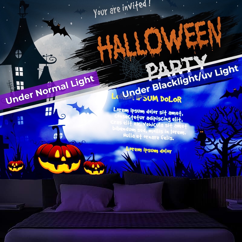 Halloween Decorations Backlight Tapestry UV Reactive Wall Hanging Pumpkin Cloth Fluorescent Home Decoration Background Cloth Art Home Bedroom Living Room Decoration3