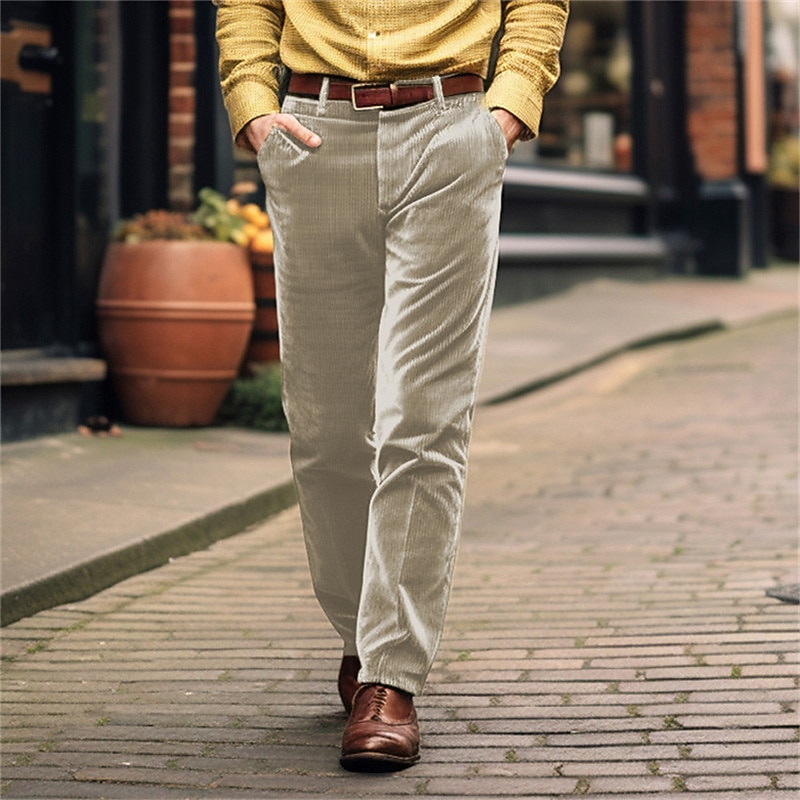 Men's Corduroy Pants Trousers Casual Pants Front Pocket Straight Leg Plain Comfort Casual Daily Holiday Fashion Basic Black Khaki
