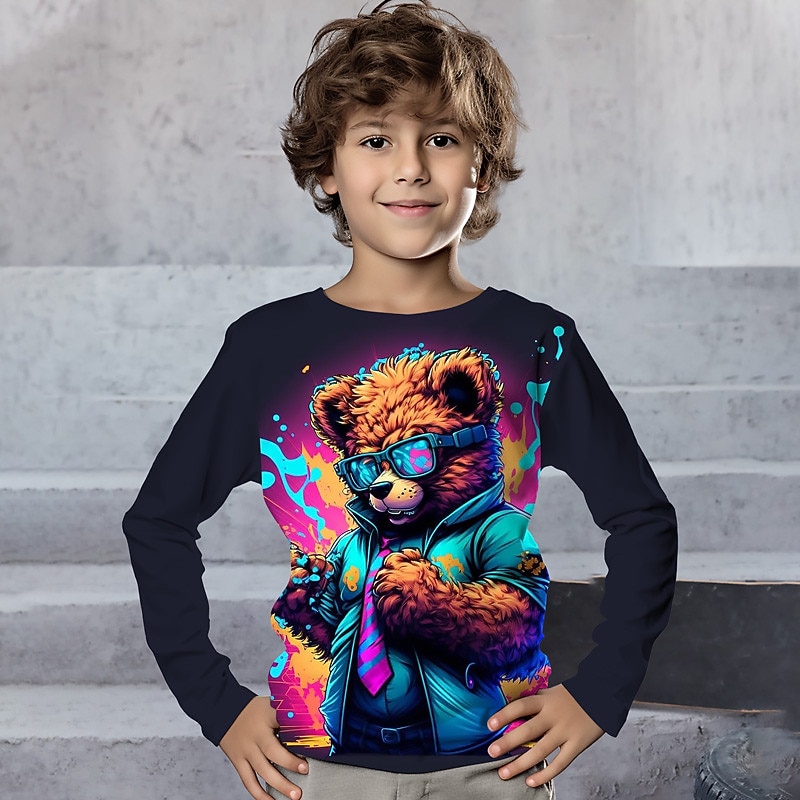 Boys 3D Graphic Animal Tiger T shirt Tee Long Sleeve 3D Print Summer Spring Fall Sports Fashion Streetwear Kids 3-12 Years Outdoor Casual Daily Regular Fit2