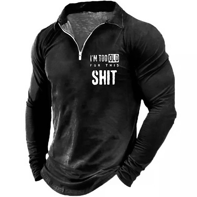 Men's Funny Zip Polo Shirts Golf Shirt Long Sleeve Polo Shirts Collared Shirts Vintage Casual Streetwear Festival Wear Party Outfits 3D Print Quarter Zip Polo Lake blue Black Wine2