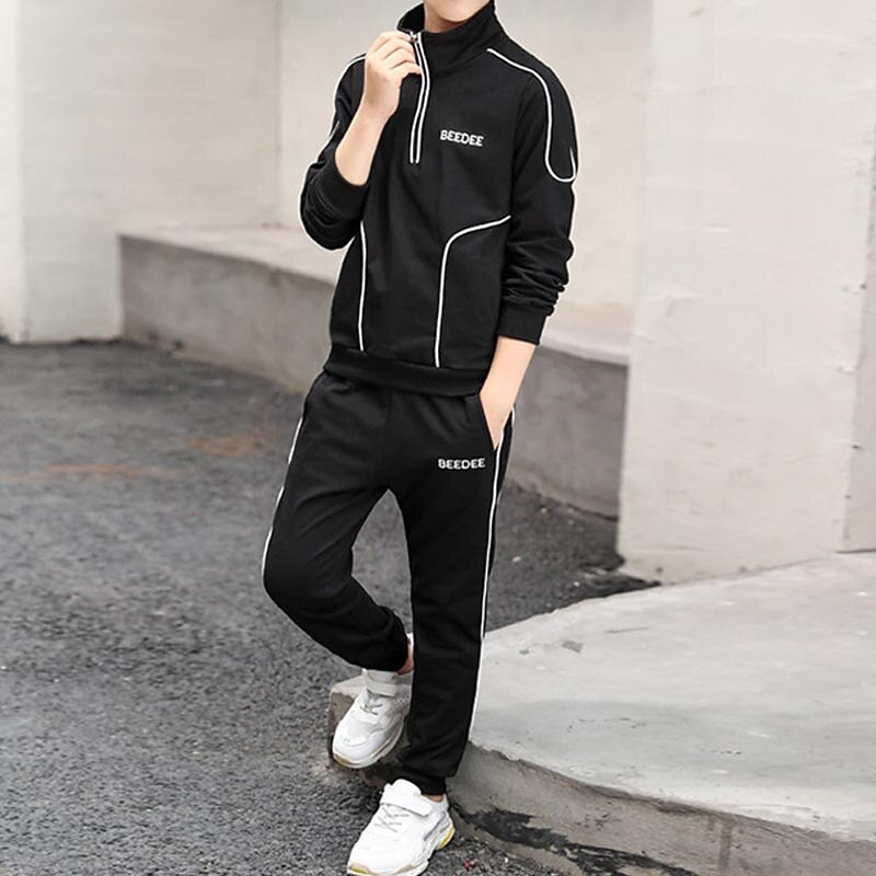 2 Pieces Sets Kids Boys Tracksuits Outfit Letter Stripe Long Sleeve Zipper Set Sports Daily Fall Winter 7-13 Years White2
